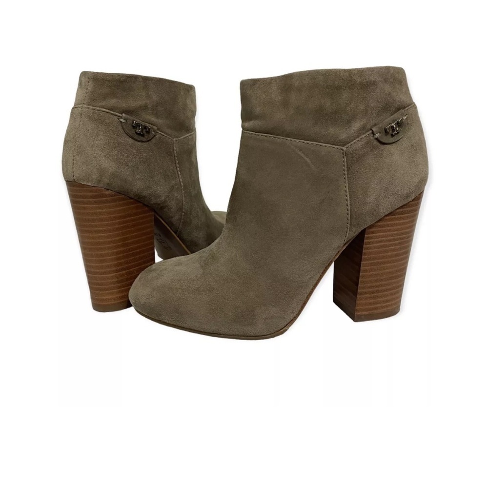 Tory Burch Fulton Booties Boot Ankle Suede Leather Stacked Block Heel Womens 7.5 - Picture 1 of 8